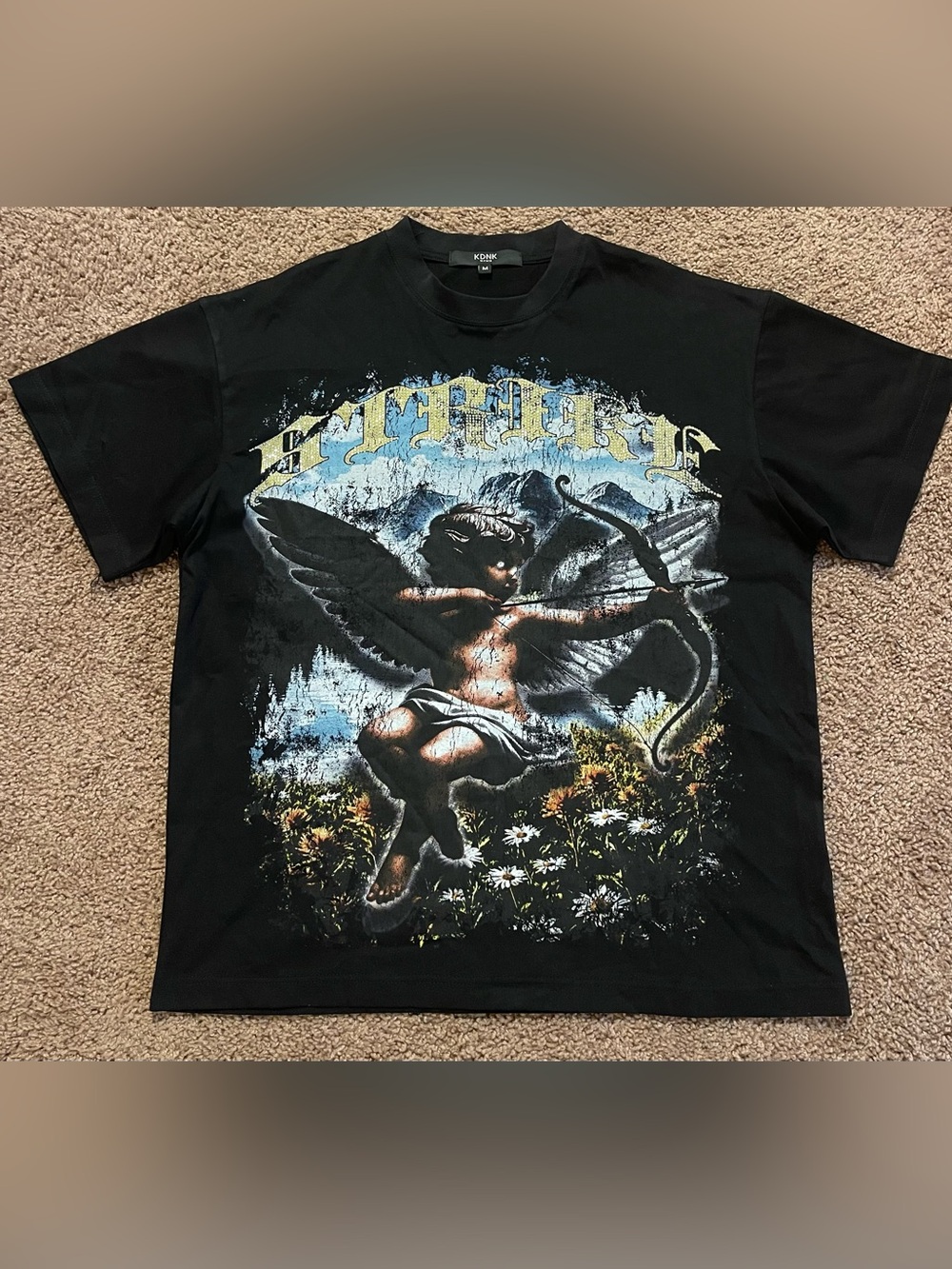KDNK Black Graphic Cherub Short-Sleeve Tee NWOT